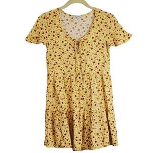 Love, Fire Yellow Floral Baby Doll Dress Small